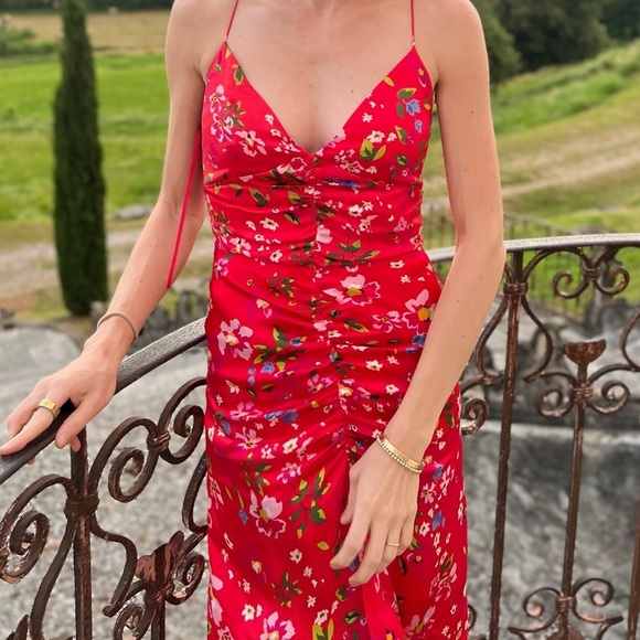 Sau Lee Sofia dress in Red Floral Slip Women’s size 00 Midi Wedding Cocktail - Picture 6 of 6